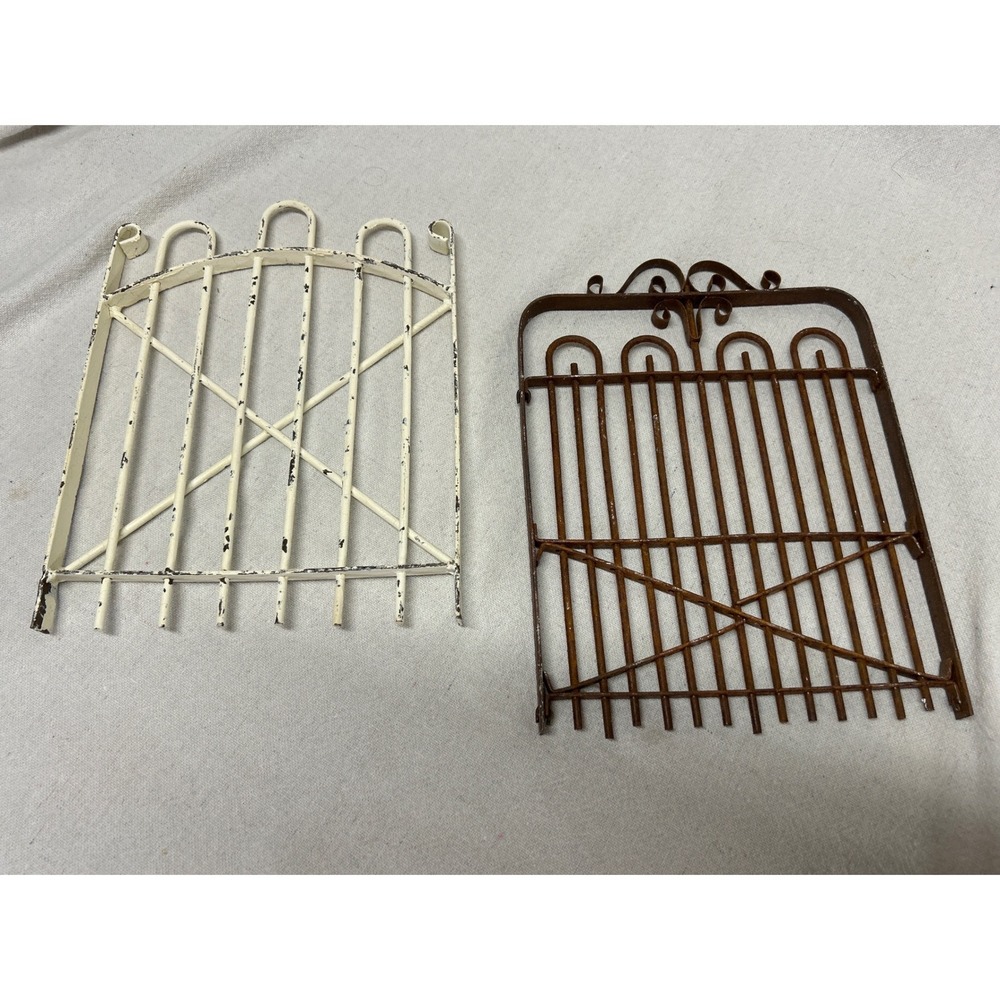 Rustic Wrought Iron Wall Decor Miniature Gates Set of 2 Brown White 7x10